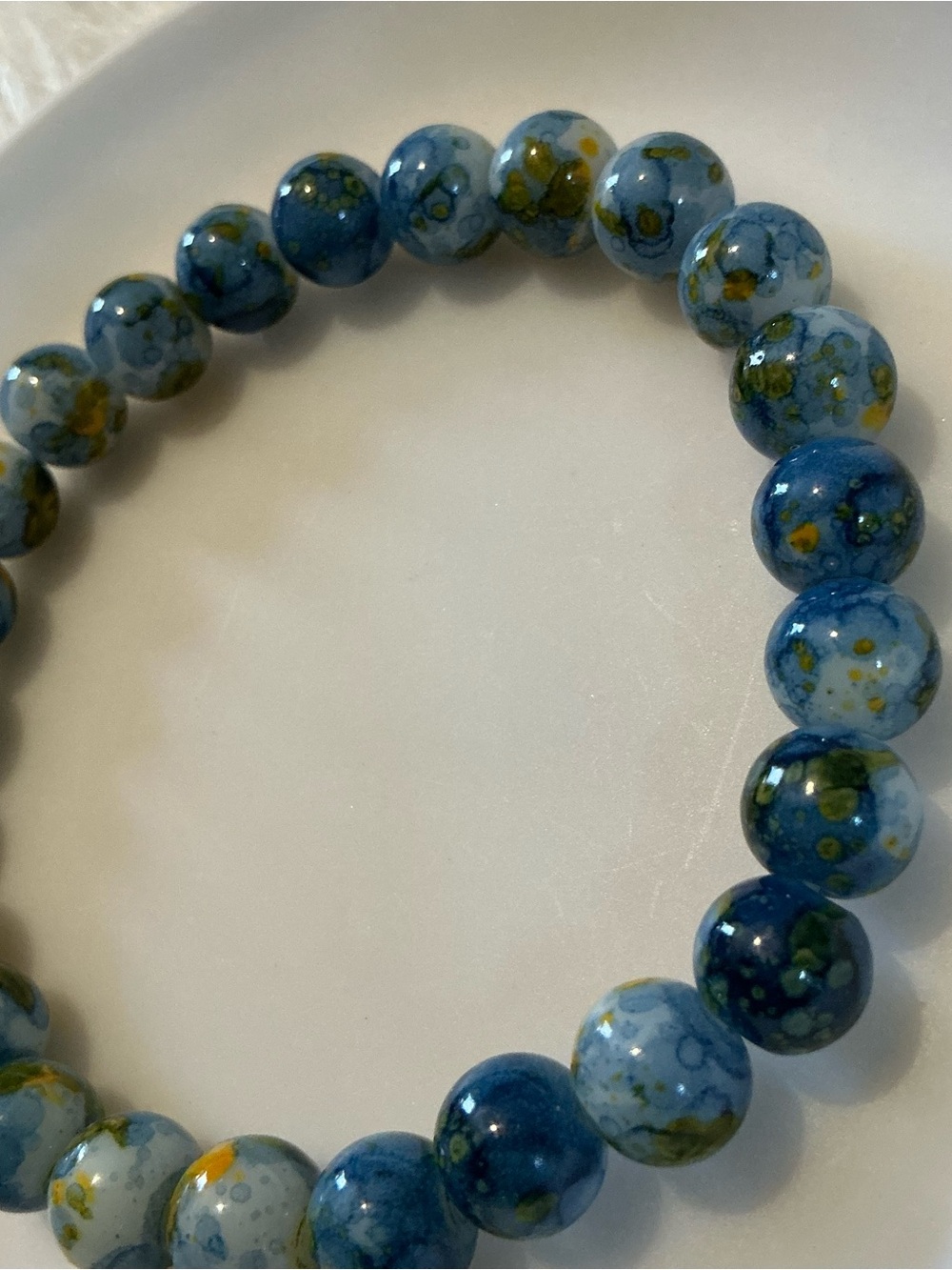 Blue yellow marble vibes bead unisex bracelet